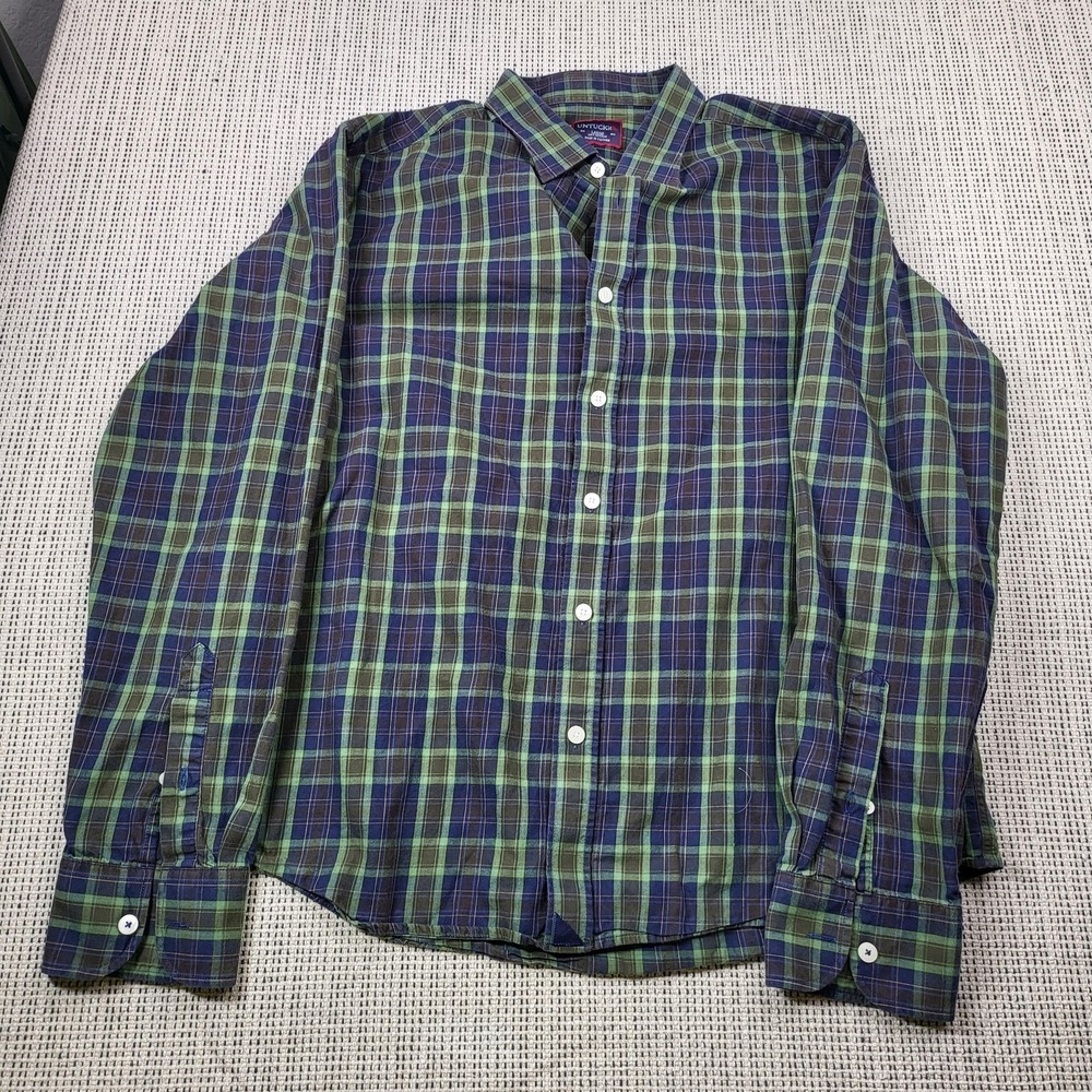 UNTUCKit Shirt‎ Mens Large Blue Green Plaid Long Sleeve Button Front Casual